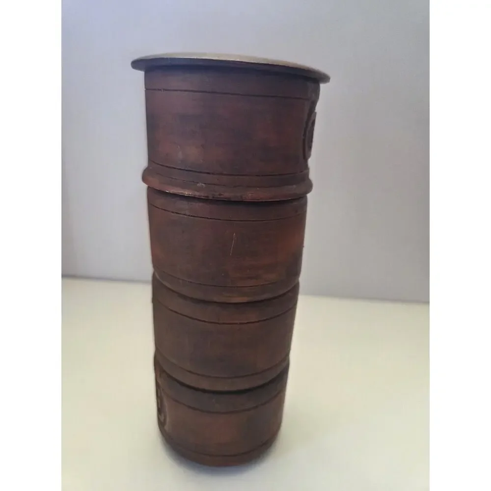 Vintage TreenwWooden Stackable Spice Tower - 4-Piece Set